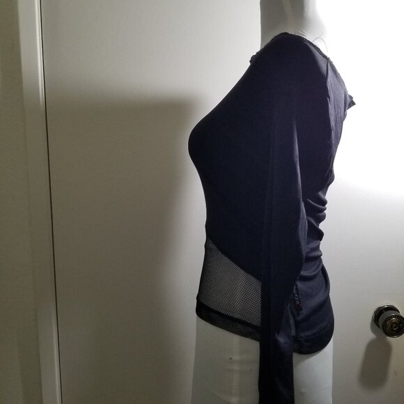 XOXO Brand black shirt with cute cut mesh on shoulder and side, size M - Picture 2 of 9